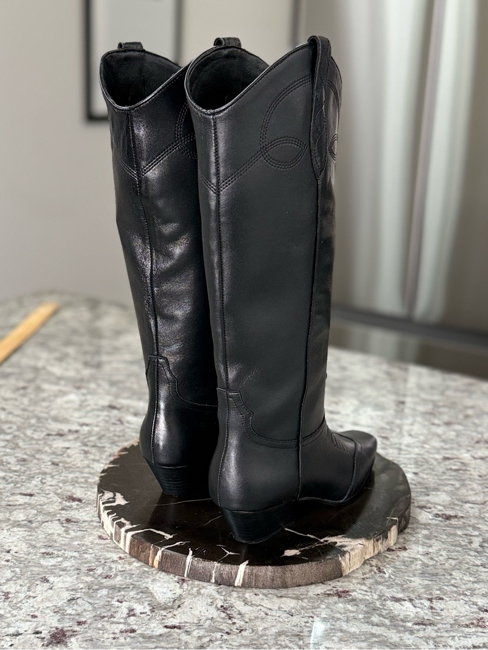 Steve Madden Dollie Black Leather Tall Western Boots Never Worn Cowboy Riding - Picture 7 of 11